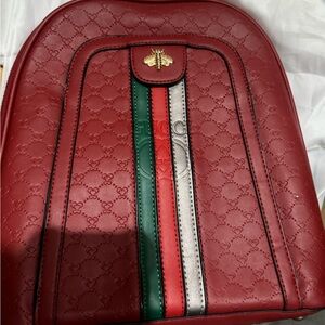 Red Backpack with Tricolor Stripes